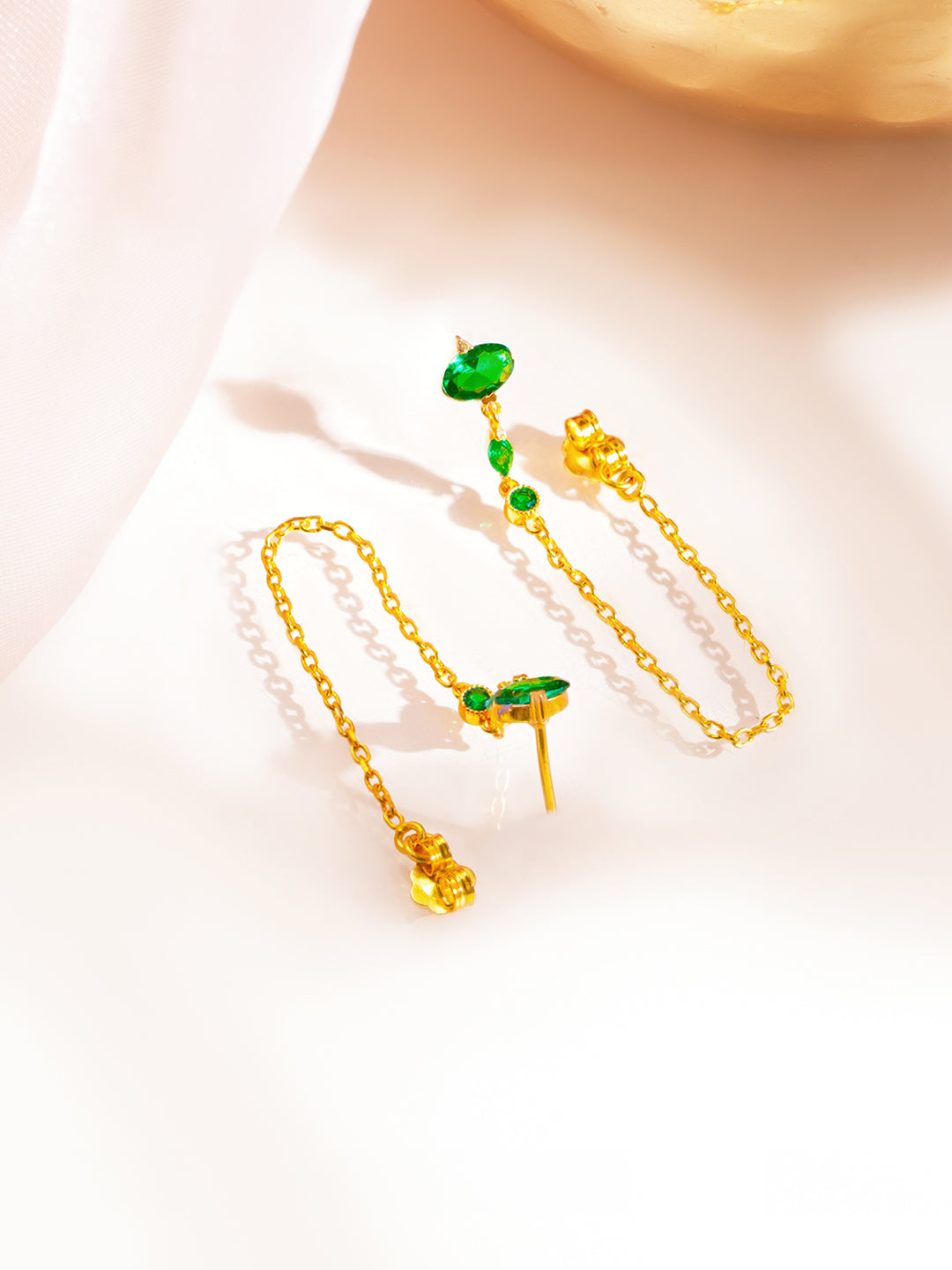 925 Fine Silver Emerald Crystal Chain Drop Earrings