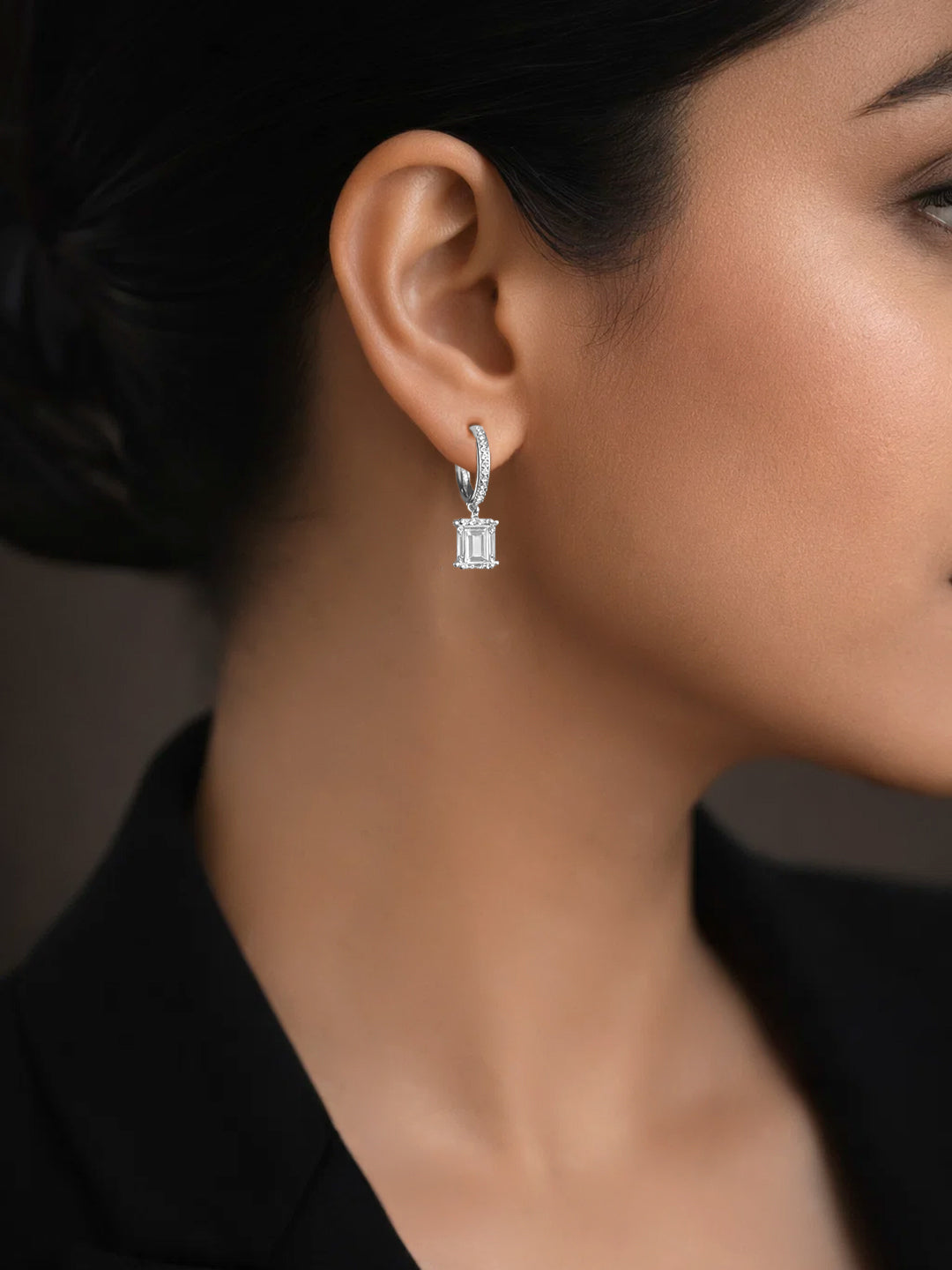 925 Fine Silver Crystal Drop Hoop Earrings
