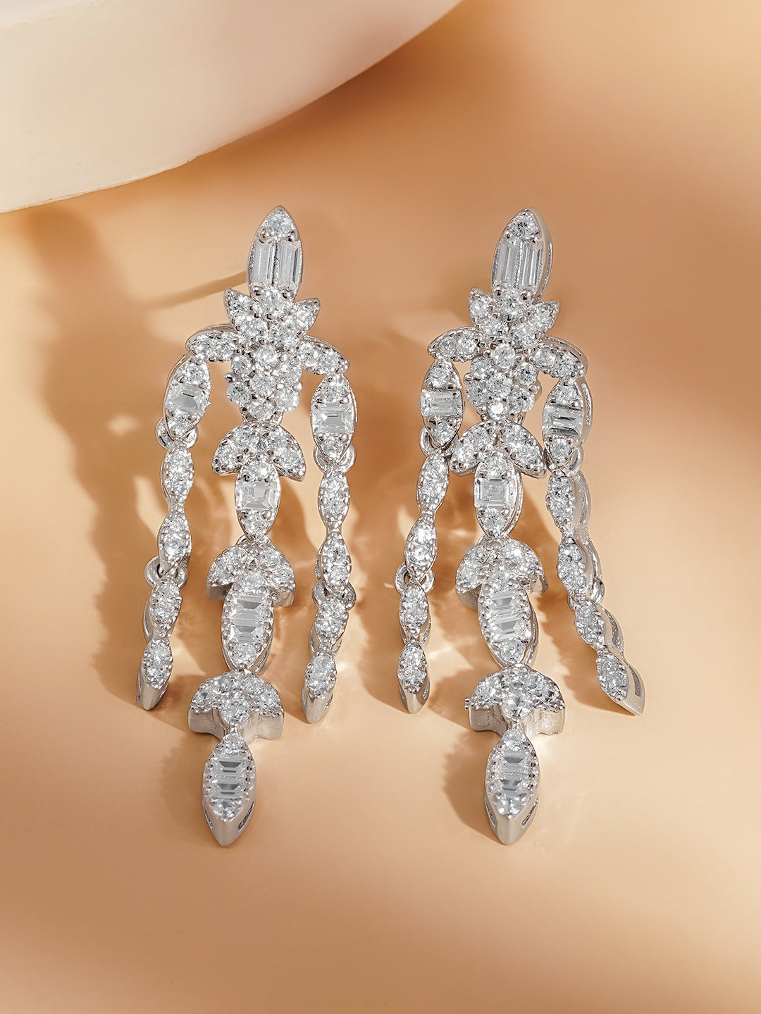 925 Fine Silver Crystal Chandelier Statement Earrings
