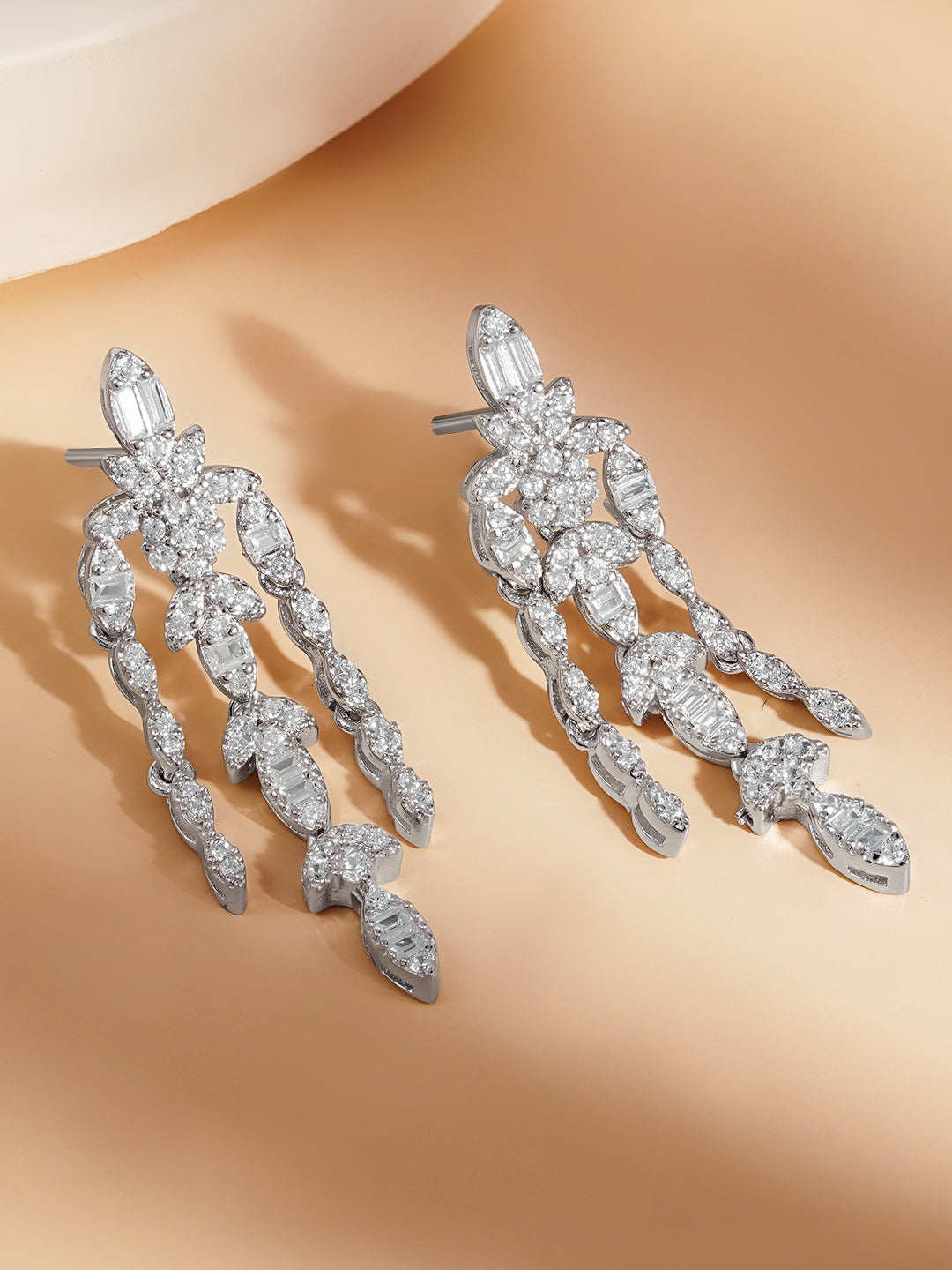925 Fine Silver Crystal Chandelier Statement Earrings