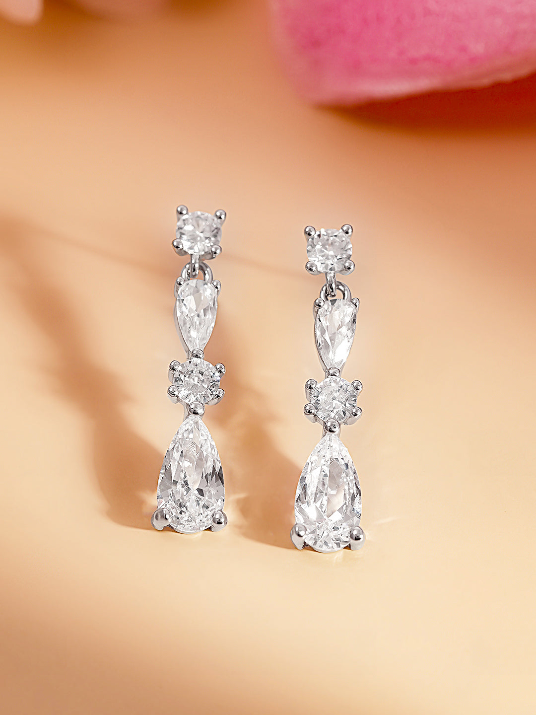 925 Fine Silver Diamond Crystal Drop Earrings