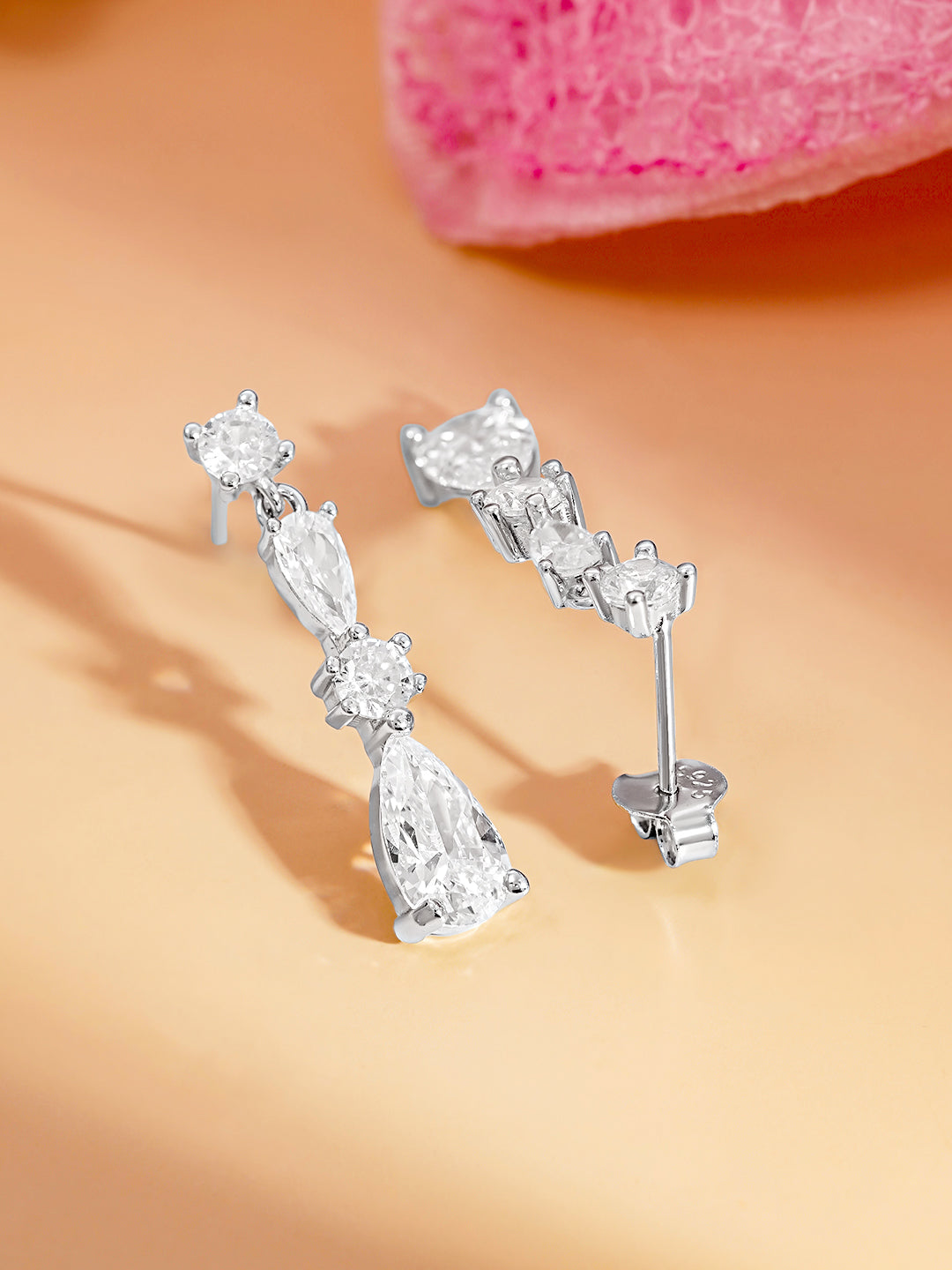 925 Fine Silver Diamond Crystal Drop Earrings