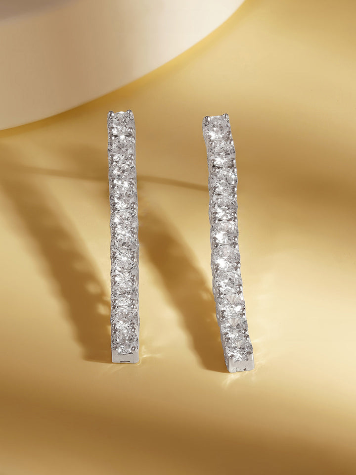 925 Fine Silver Diamond Linear Drop Earrings