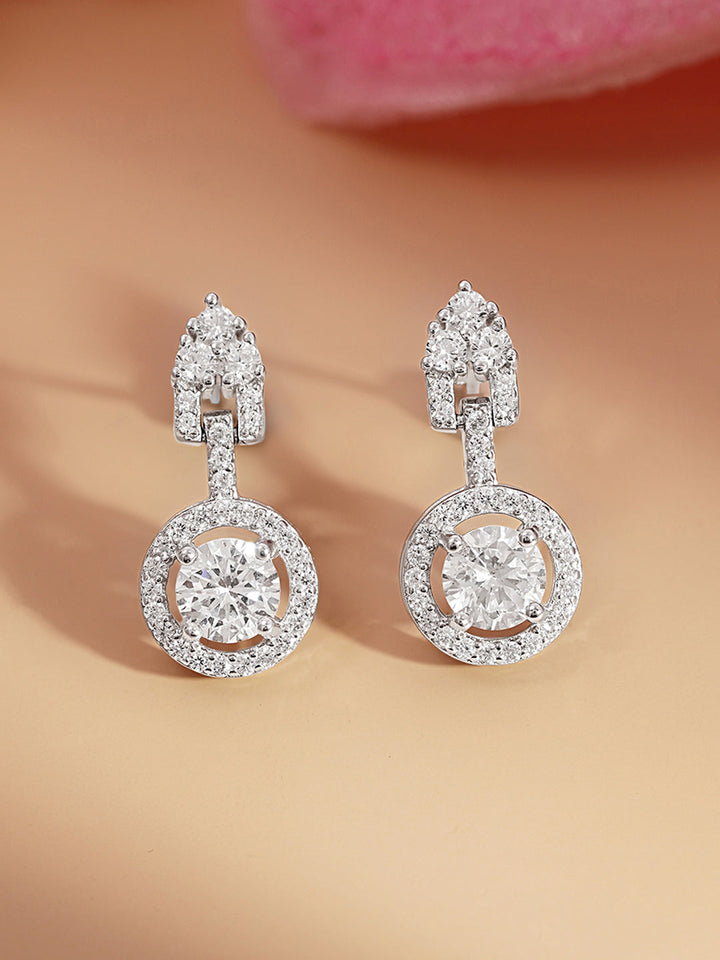 925 Fine Silver Solitaire Zirconia Halo Drop Earrings