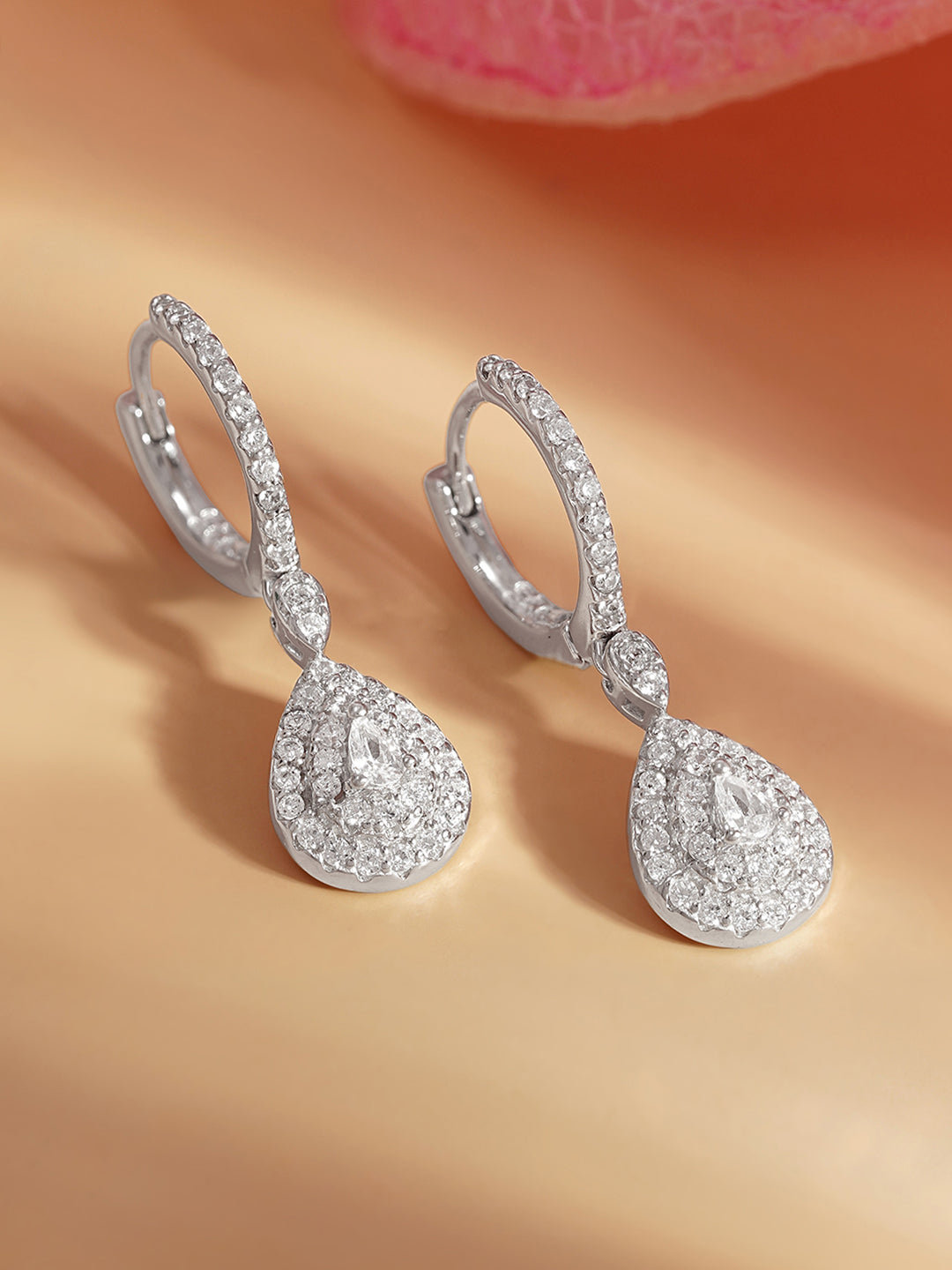 925 Fine Silver Zirconia Teardrop Hoop Earrings