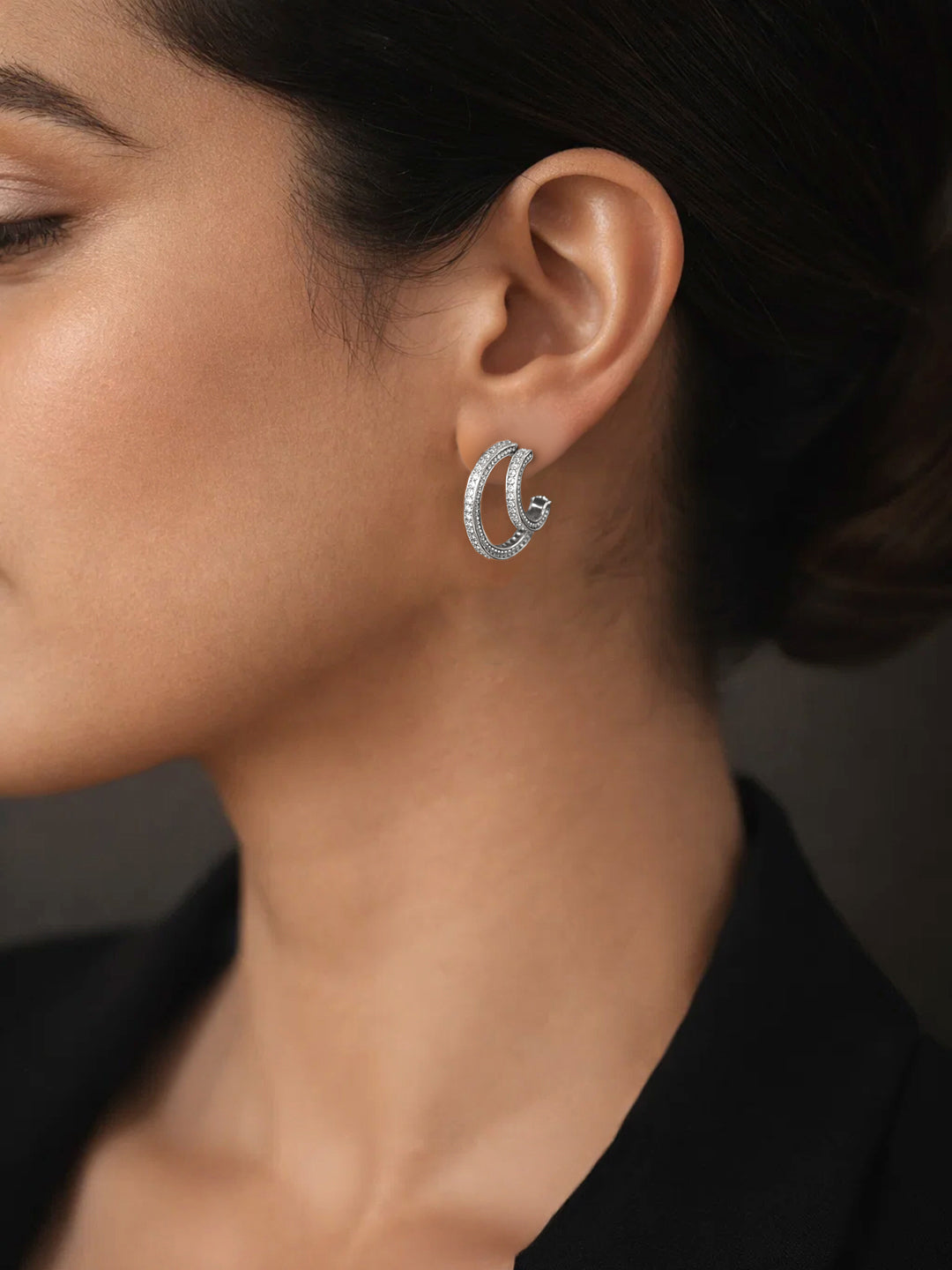 925 Fine Silver Crescent Spark Half Hoops