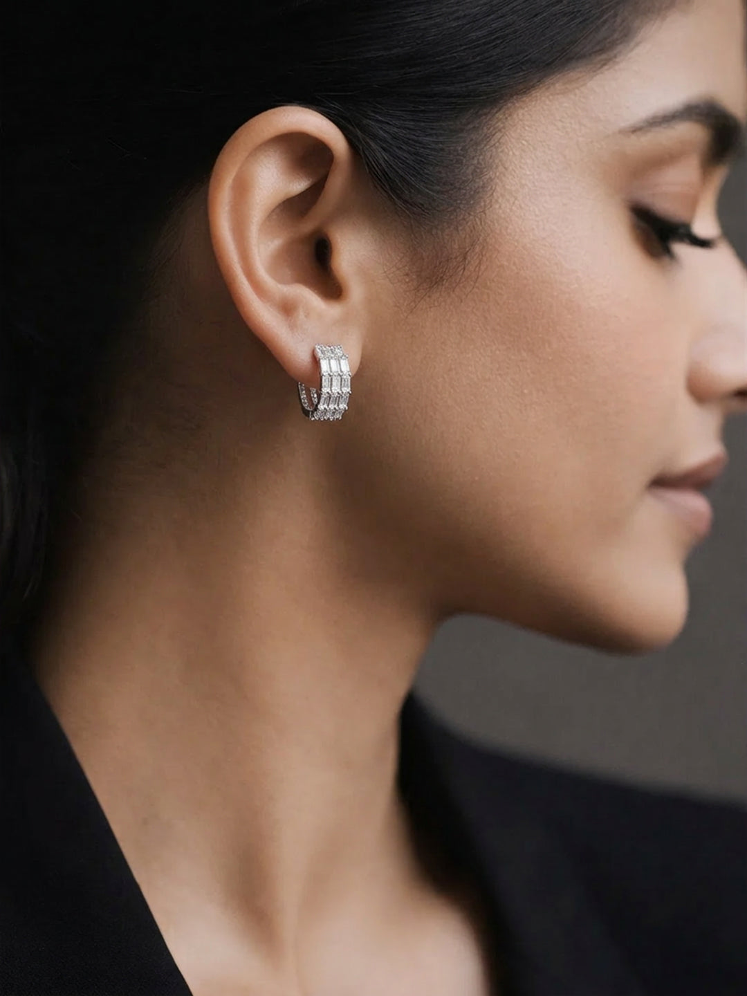 925 Fine Silver Triple Crystal Hoop Earrings
