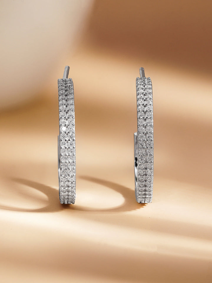 925 Fine Silver Sparkling Zirconia Half-Hoop Earrings