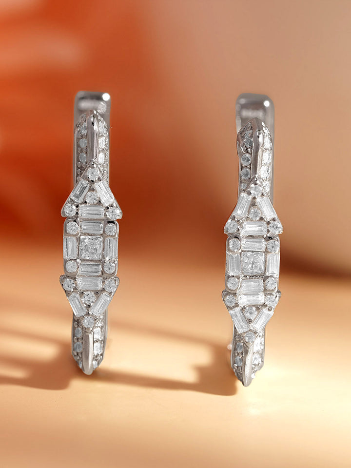 925 Fine Silver Crystal Statement Hoop Earrings