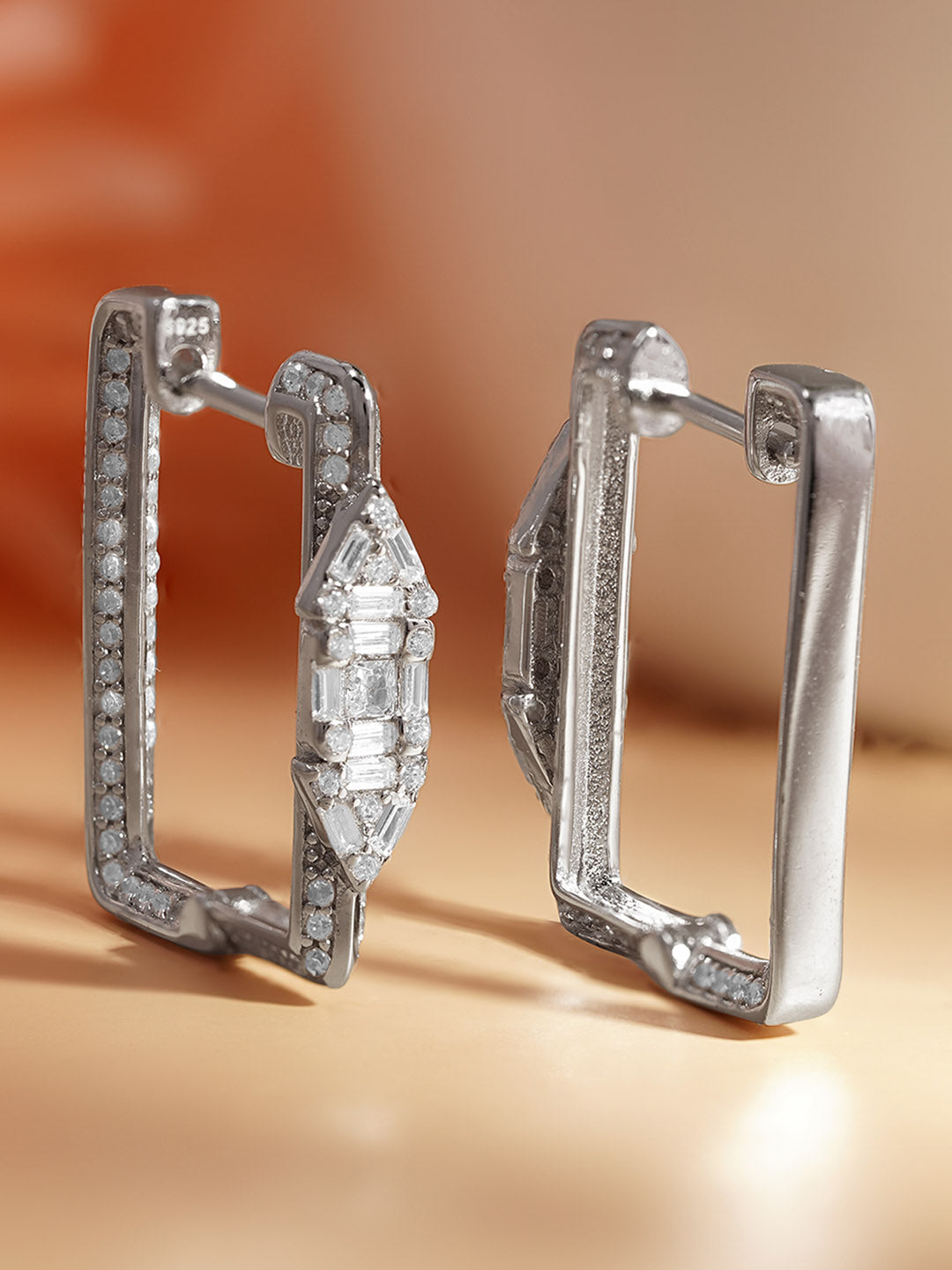 925 Fine Silver Crystal Statement Hoop Earrings