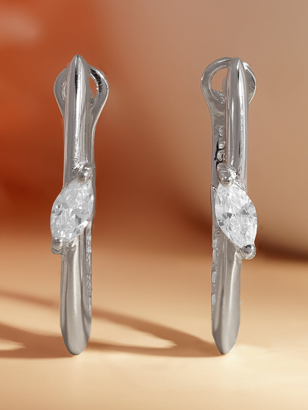 925 Fine Silver Sleek Crystal Hoop Earrings