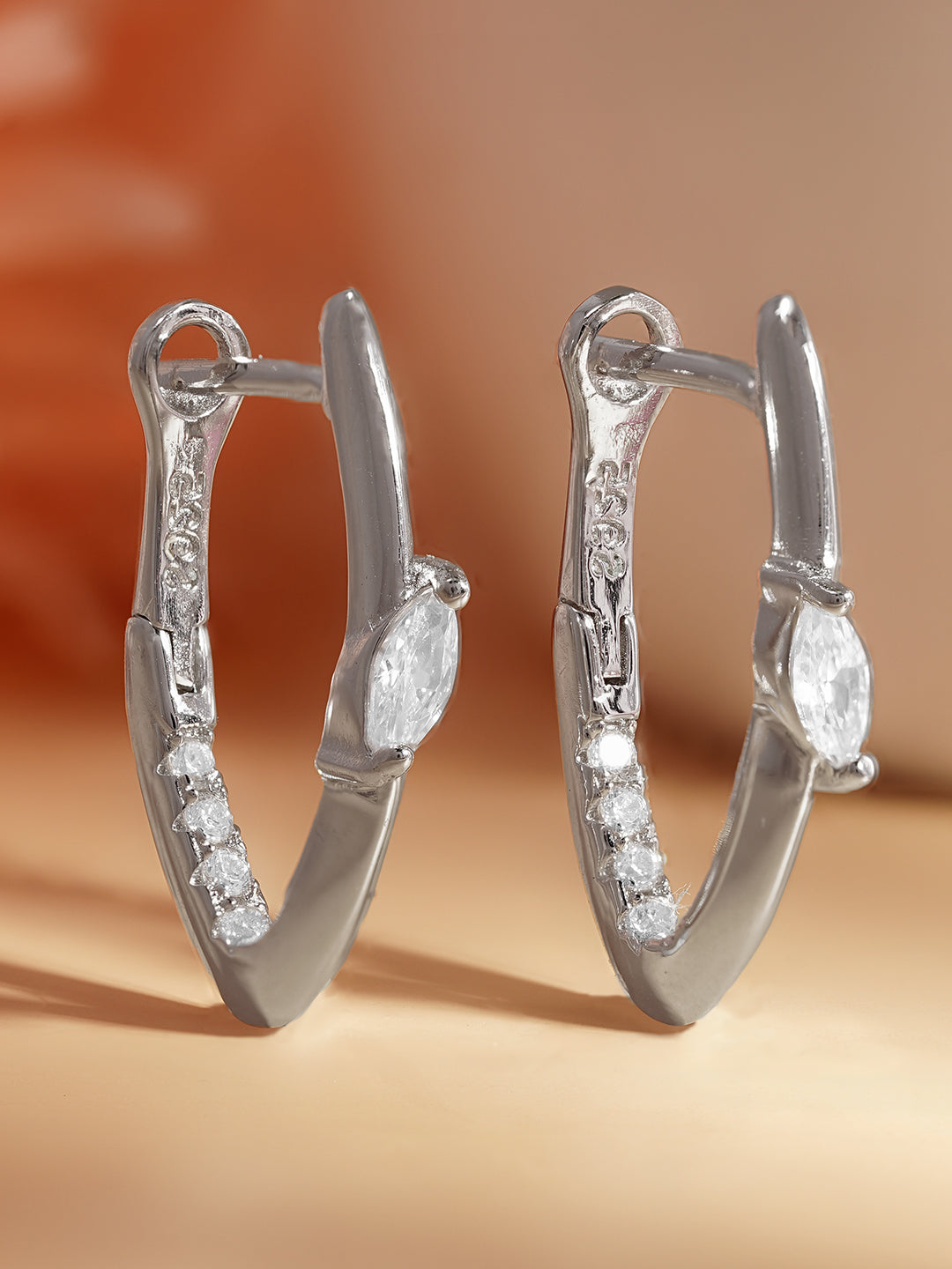925 Fine Silver Sleek Crystal Hoop Earrings
