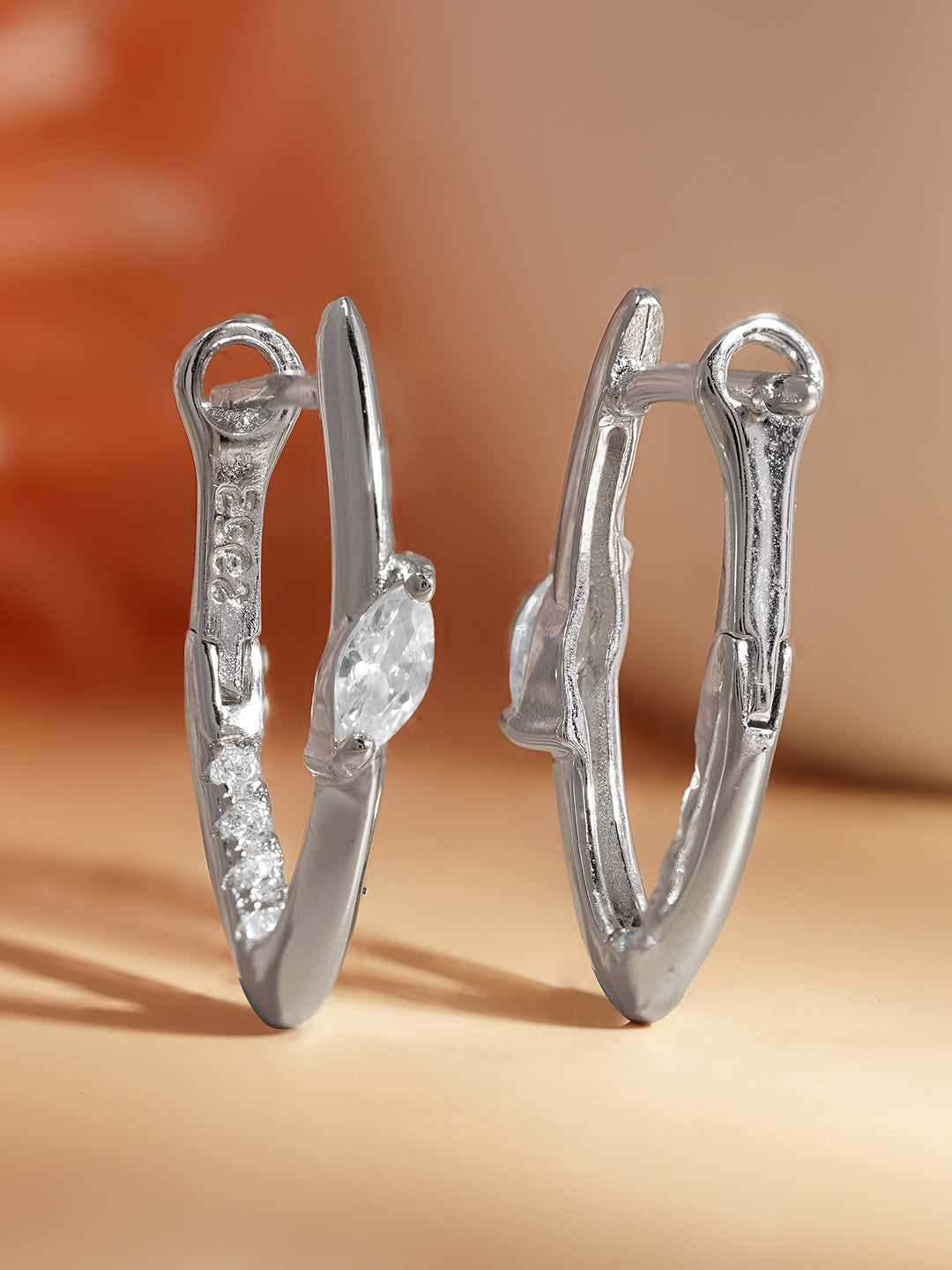 925 Fine Silver Sleek Crystal Hoop Earrings
