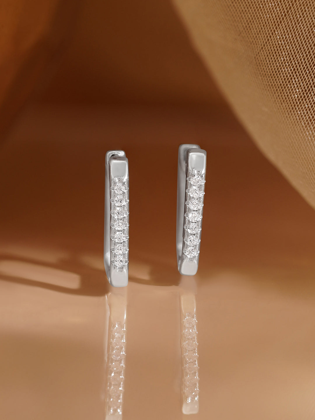 925 Fine Silver Zirconia Bar Hoop Earrings