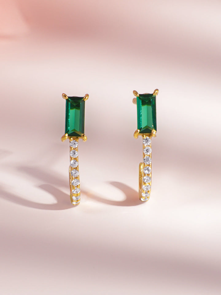 925 Fine Silver Emerald Diamond Stud Earrings