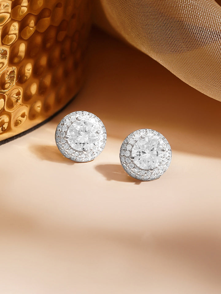 925 Fine Silver Solitaire Zirconia Statement Stud Earrings