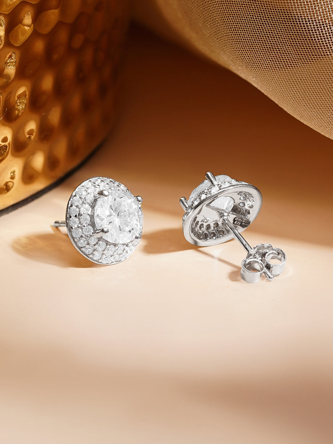925 Fine Silver Solitaire Zirconia Statement Stud Earrings