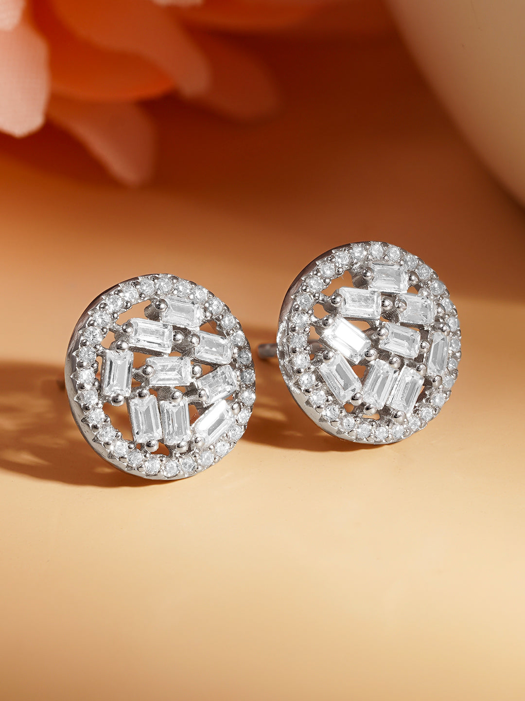 925 Fine Silver Crystal Zirconia Halo Stud Earrings