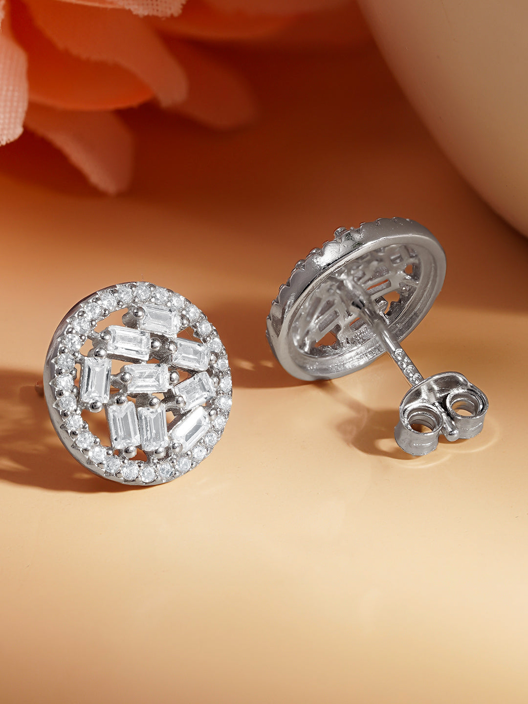 925 Fine Silver Crystal Zirconia Halo Stud Earrings