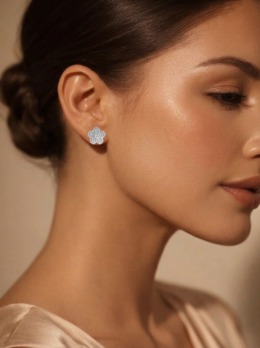 925 Fine Silver Blooming Crystal Stud Earrings