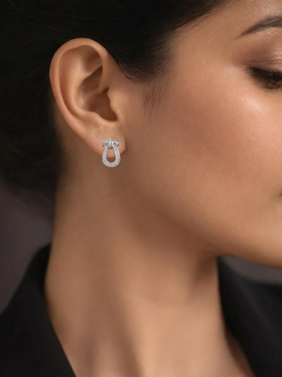 925 Fine Silver Zirconia U Shape Stud Earrings