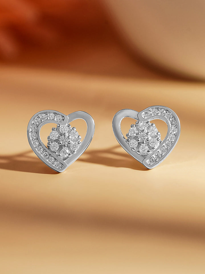 925 Fine Silver Mini Heart Zirconia Stud Earrings