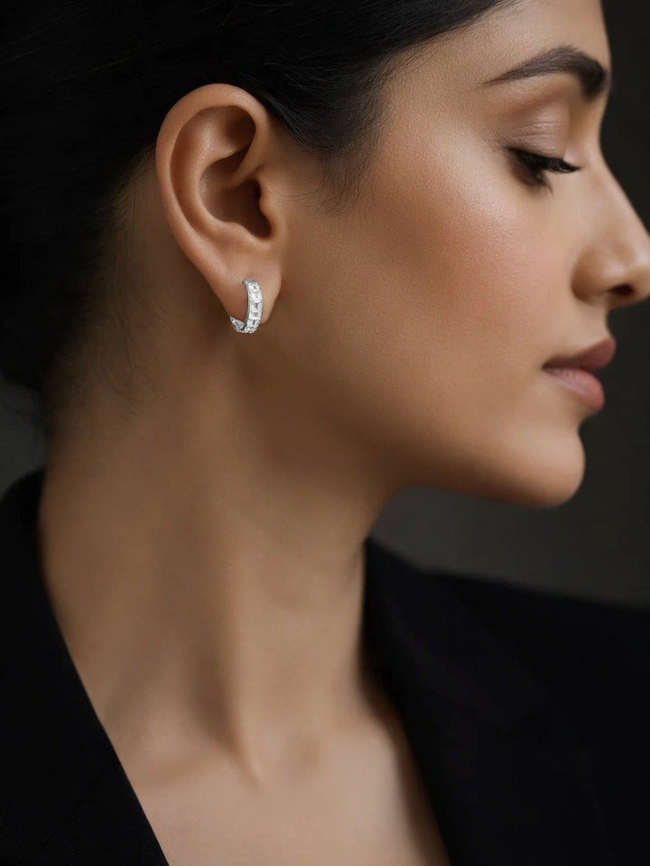 925 Fine Silver Crystal Chunky Hoop Earrings