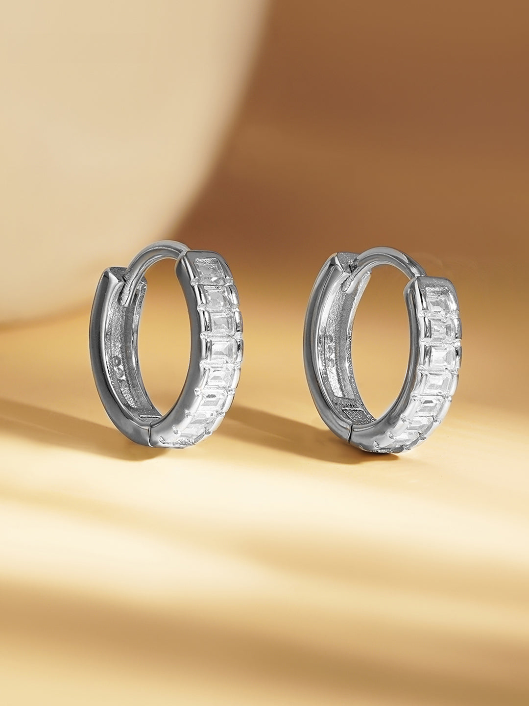 925 Fine Silver Crystal Chunky Hoop Earrings
