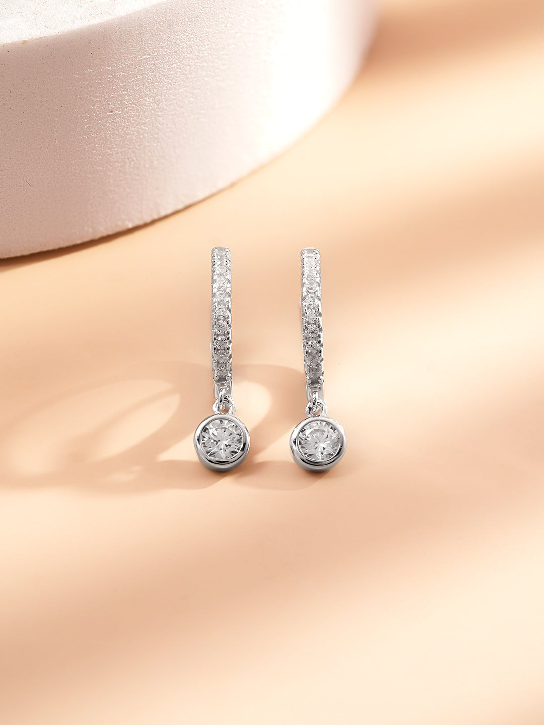 925 Fine Silver Zirconia Hoop Drop Earrings