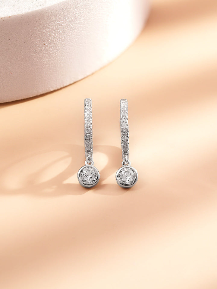 925 Fine Silver Zirconia Hoop Drop Earrings