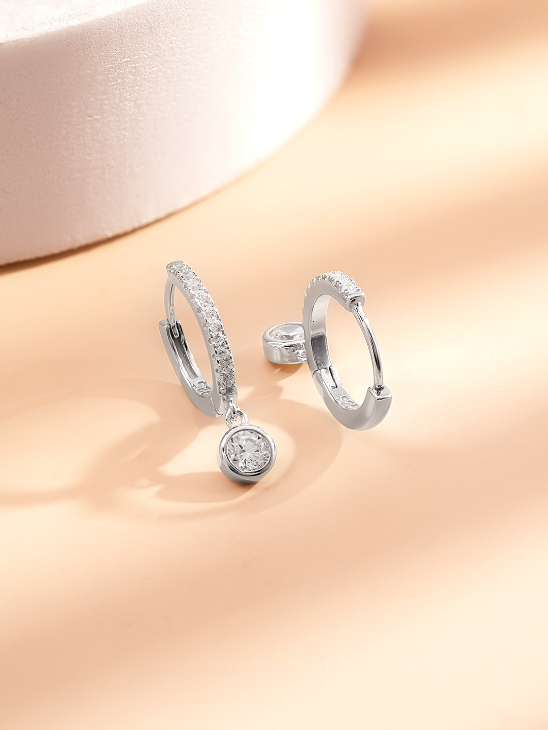 925 Fine Silver Zirconia Hoop Drop Earrings