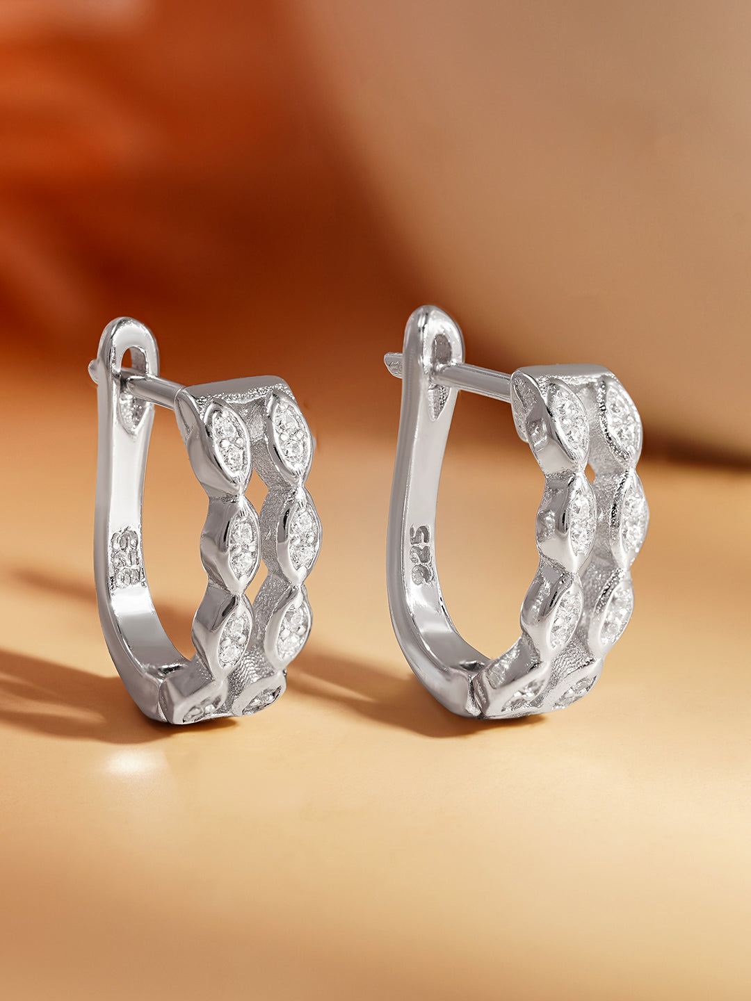 925 Fine Silver Crystal Layered Hoop Earrings