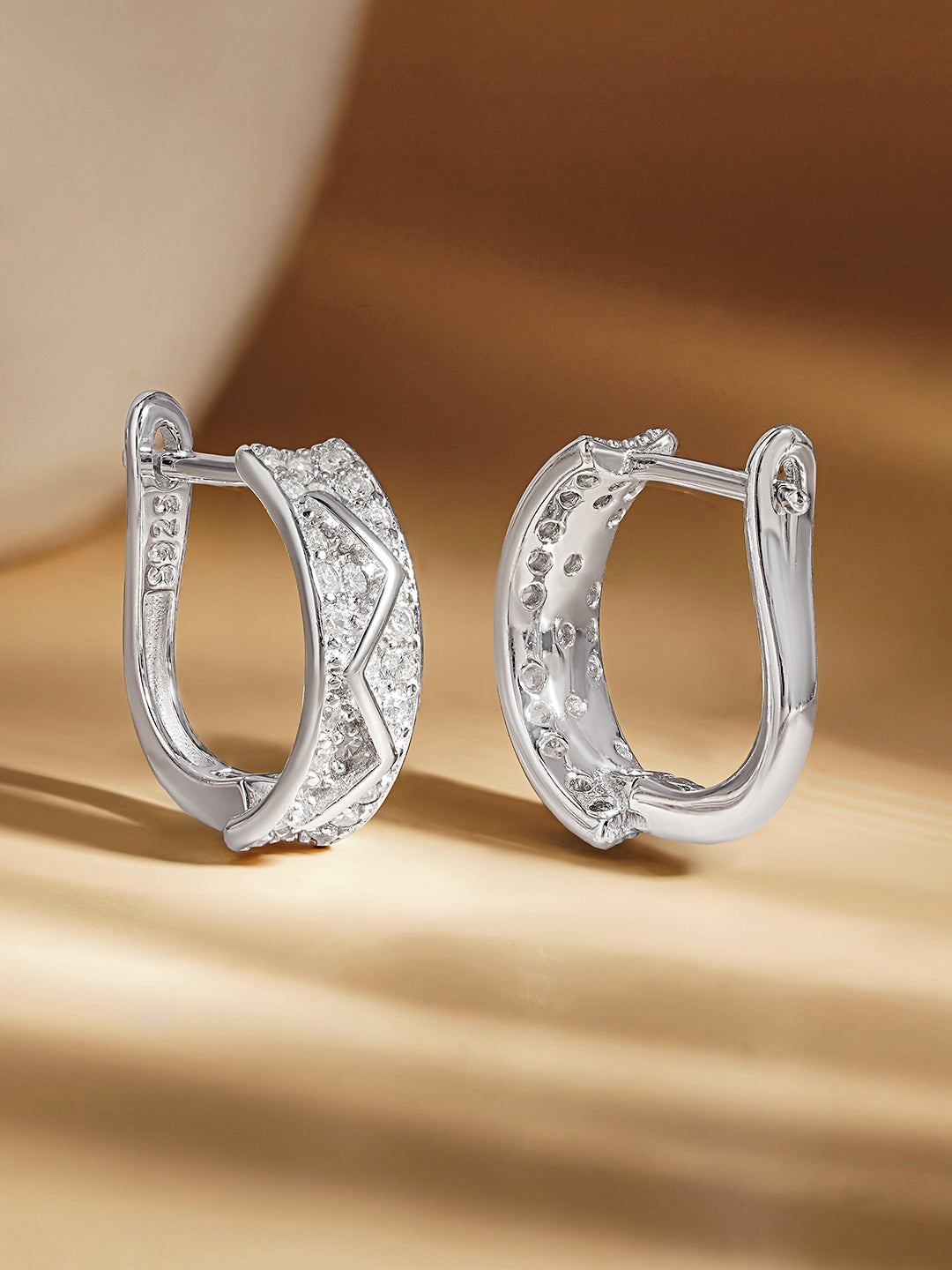 925 Fine Silver Zirconia Pattern Hoop Earrings