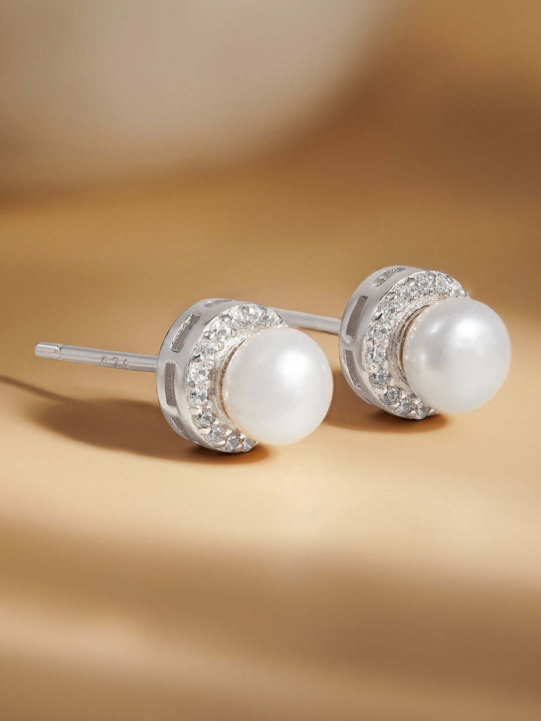 925 Fine Silver Crystal Pearl Stud Earrings