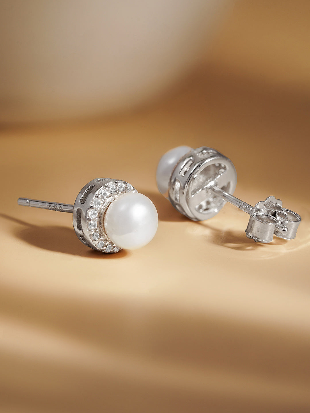 925 Fine Silver Crystal Pearl Stud Earrings