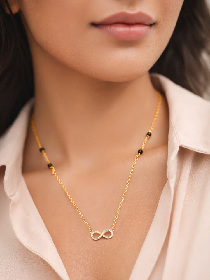 925 Fine  Silver Diamond Infinity Mangalsutra Necklace