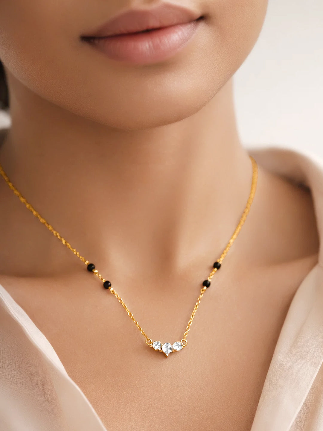 925 Fine  Silver Diamond Curve Mangalsutra Necklace