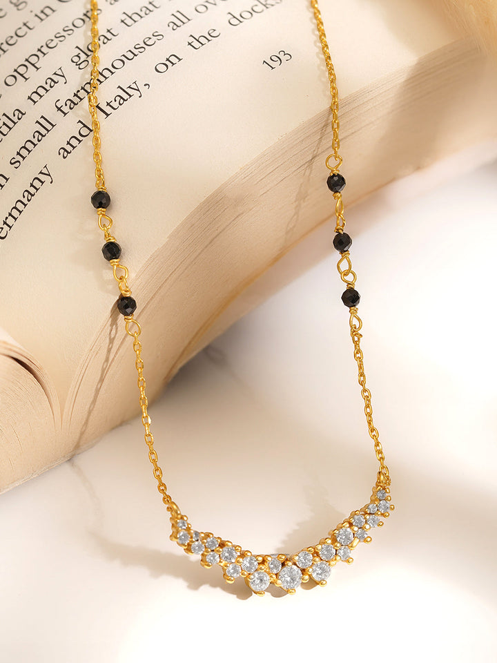 925 Fine  Silver Diamond Cluster Mangalsutra Necklace