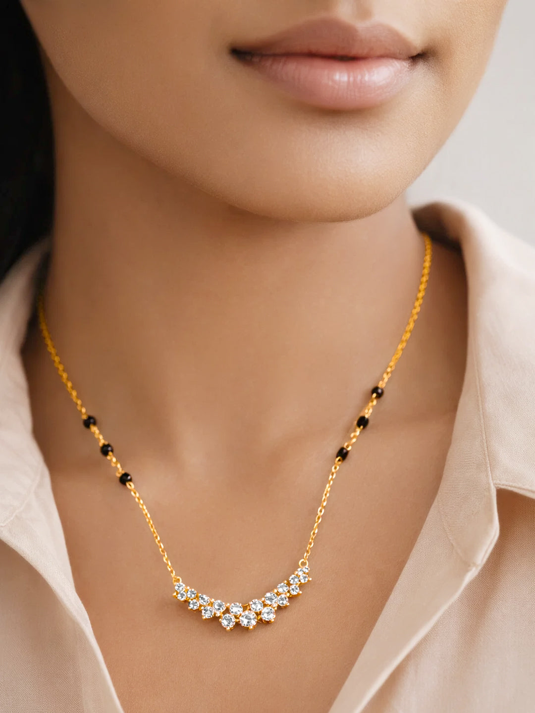 925 Fine  Silver Diamond Cluster Mangalsutra Necklace
