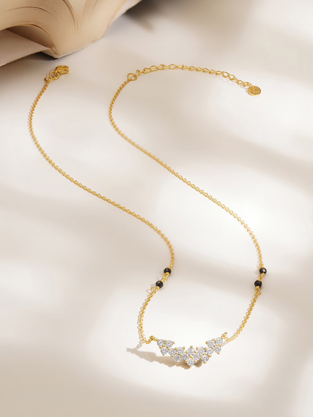 925 Fine  Silver Floral Cluster Diamond Mangalsutra