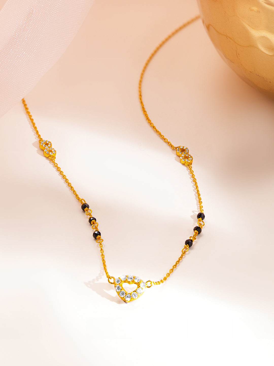 925 Fine Silver Sparkling Heart Mangalsutra Necklace