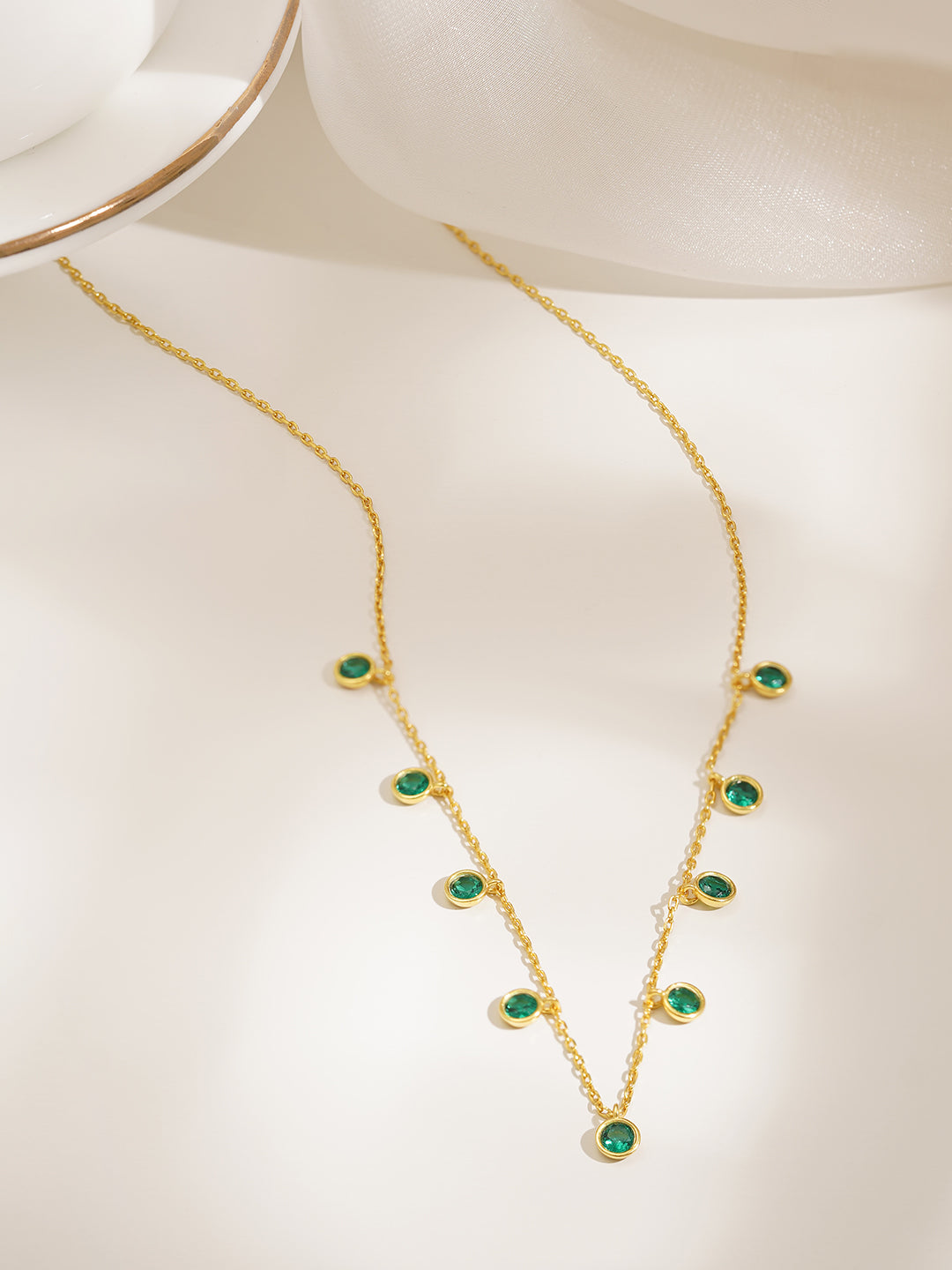 925 Fine Silver Emerald Charm Necklace