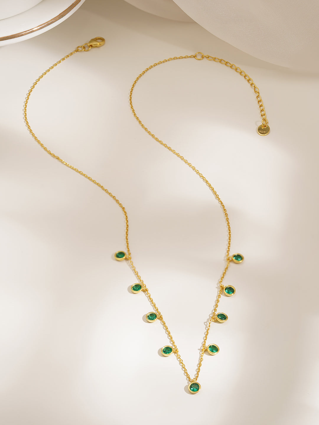 925 Fine Silver Emerald Charm Necklace