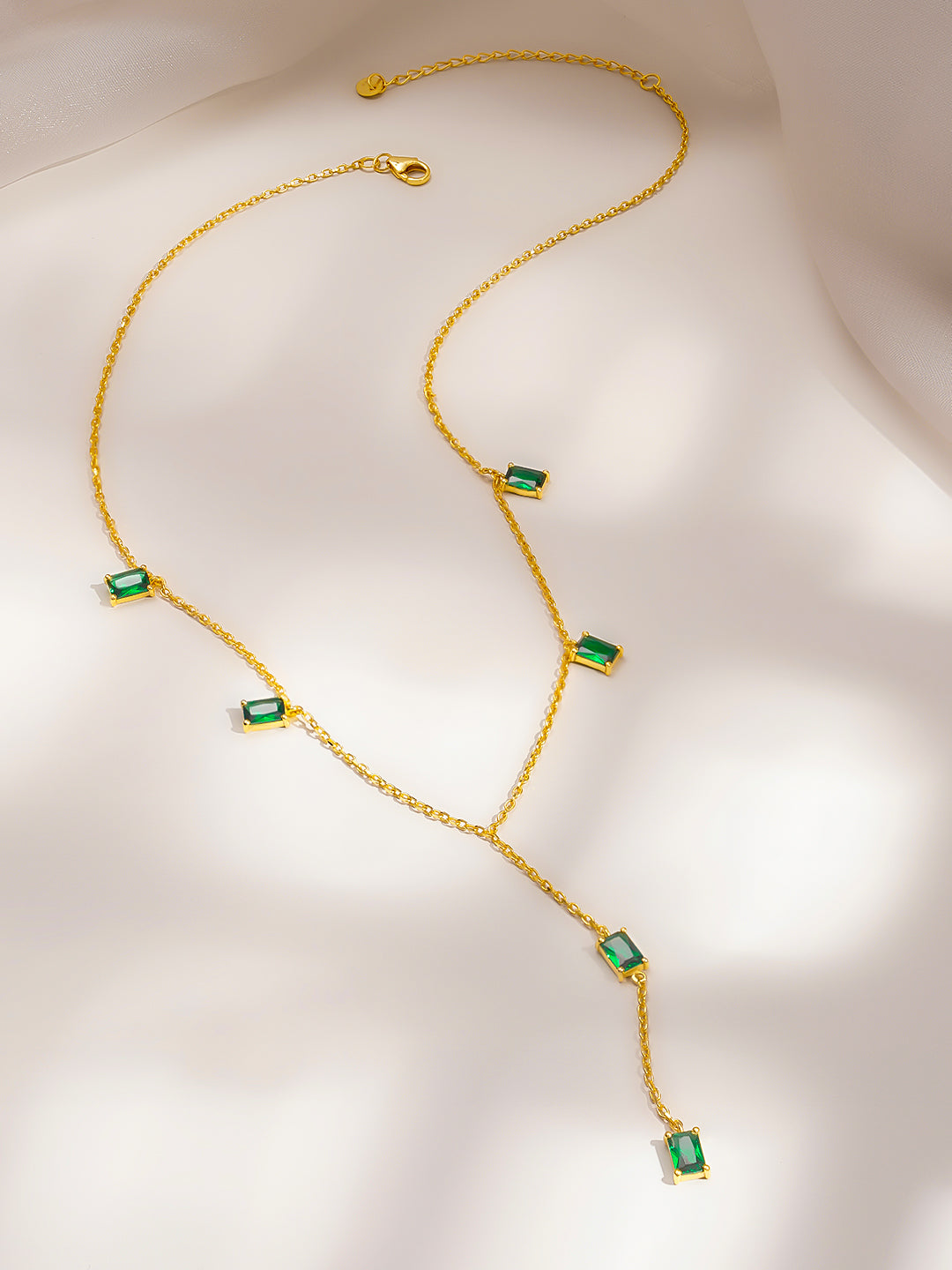 925 Fine Silver Emerald Drop Y-Shape Necklace