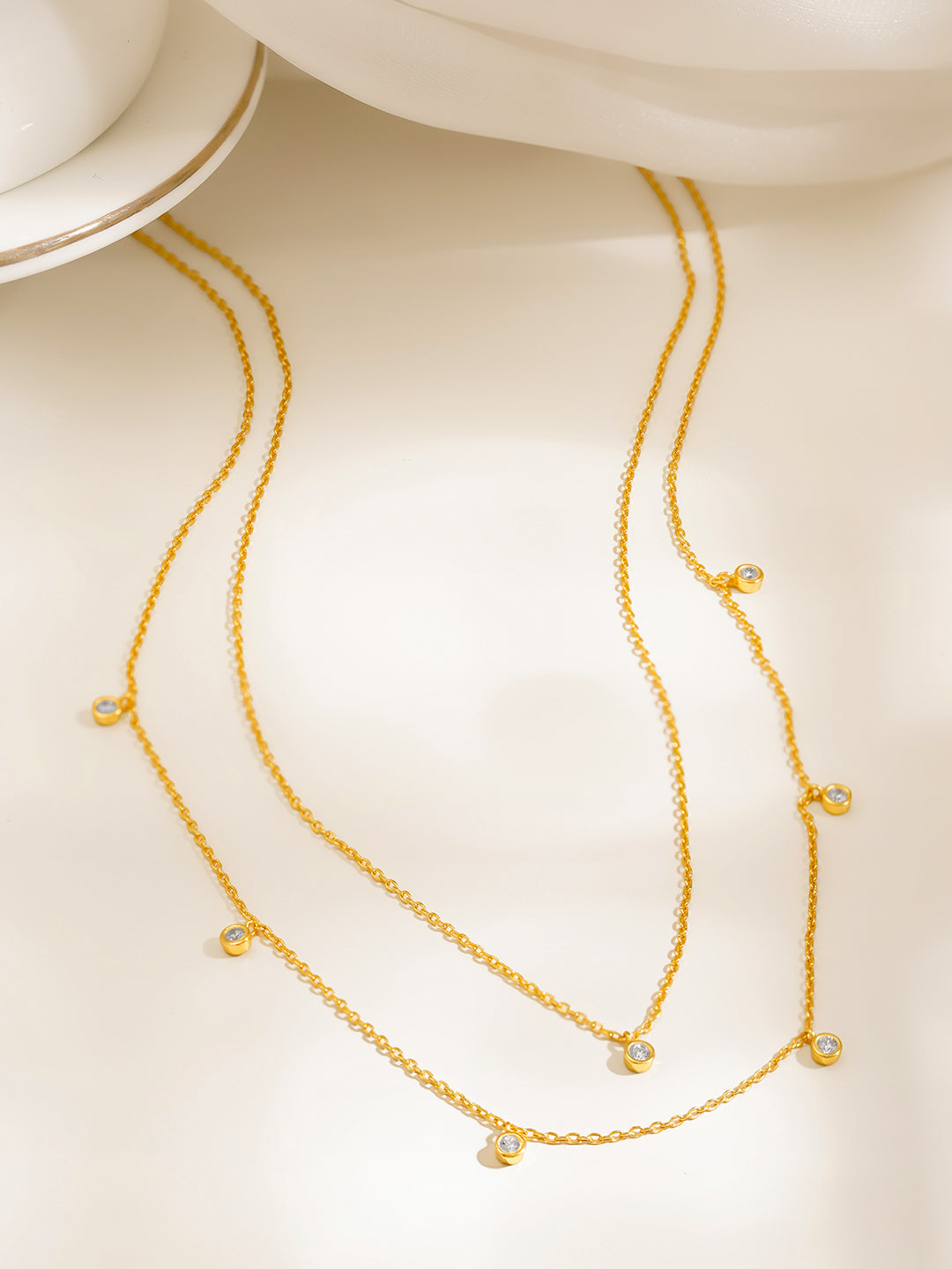 925 Fine Silver Layered Crystal Charm Necklace
