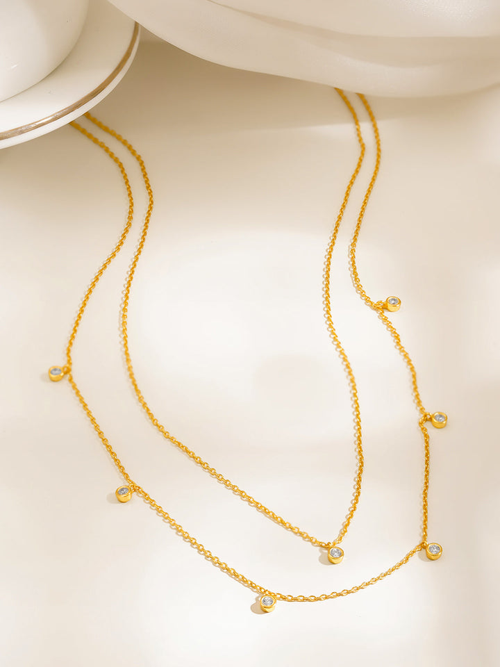 925 Fine Silver Layered Crystal Charm Necklace