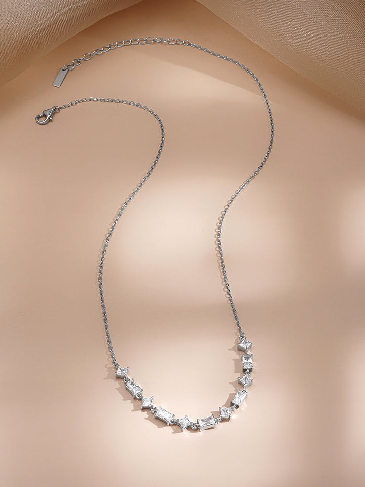 925 Fine Silver Multi Charm Crystal Necklace