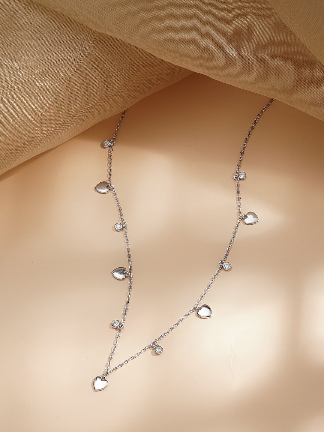 925 Fine Silver Mini Heart Crystal Charm Necklace
