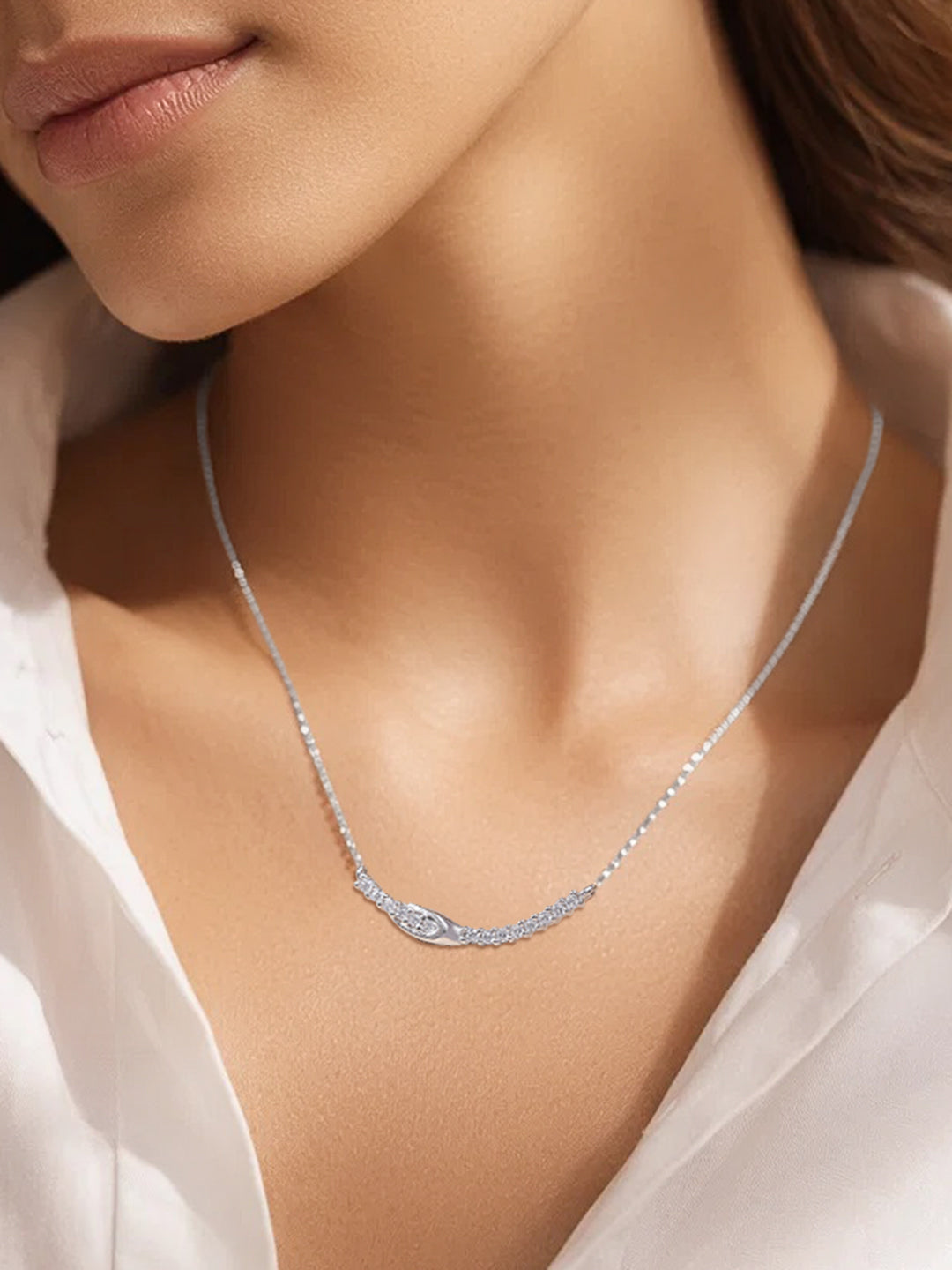 925 Fine Silver Crystal Accent Statement Necklace