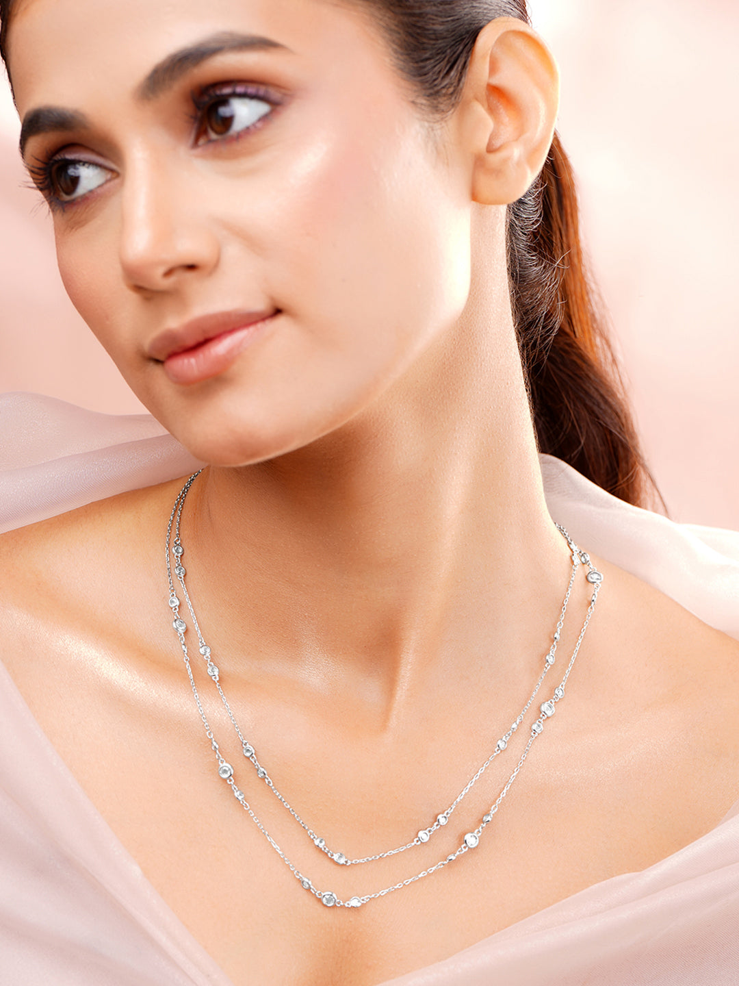 925 Fine Silver Dual Layer Crystal Necklace